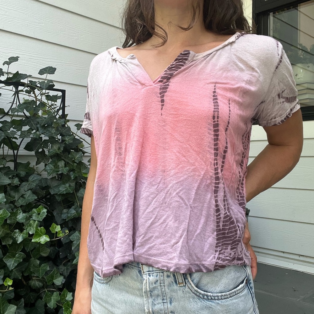 Free People Pink and Purple Short Sleeve Tee